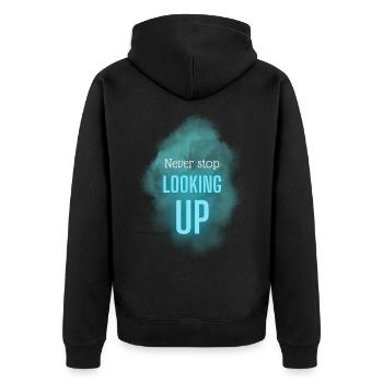 POSITIVE EINSTELLUNG MINDSET Motivation - Unisex Premium Bio Zip Hoodie - Schwarz - Hinten - Nico (187cm)
