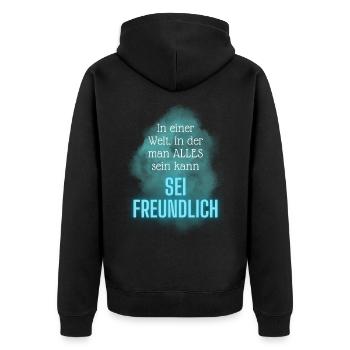 POSITIVE EINSTELLUNG MINDSET Motivation - Unisex Premium Bio Zip Hoodie - Schwarz - Hinten - Nico (187cm)
