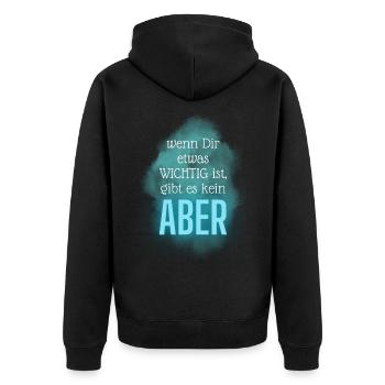 POSITIVE EINSTELLUNG MINDSET Motivation - Unisex Premium Bio Zip Hoodie - Schwarz - Hinten - Nico (187cm)