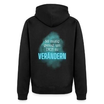 POSITIVE EINSTELLUNG MINDSET Motivation - Unisex Premium Bio Zip Hoodie - Schwarz - Hinten - Nico (187cm)