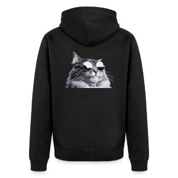 Grey Cat with Sunglasses Portrait - Unisex Premium Organic Zip Hoodie - black - Back - Nico (187cm)
