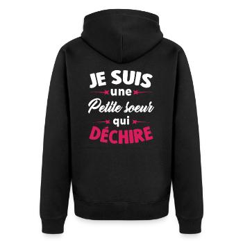 Je Suis Une Petite soeur Qui Déchire - Veste à capuche bio Premium Unisexe - noir - Dos - Nico (187cm)