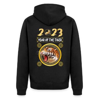 Year of the Tiger 2023 - Chinesisches Neujahrsfest - Unisex Premium Bio Zip Hoodie - Schwarz - Hinten - Nico (187cm)