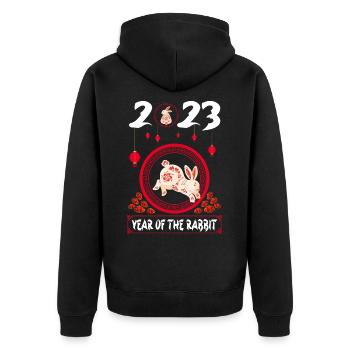 Year of the Rabbit 2023 -Chinesisches Neujahrsfest - Unisex Premium Bio Zip Hoodie - Schwarz - Hinten - Nico (187cm)