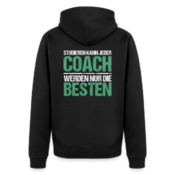 Anyone can study - Coach Edition - Unisex Premium Organic Zip Hoodie - black - Back - Nico (187cm)