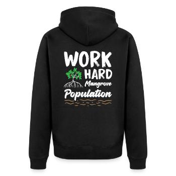 Work Hard Mangrove Population Activist - Unisex Premium Bio Zip Hoodie - Schwarz - Hinten - Nico (187cm)