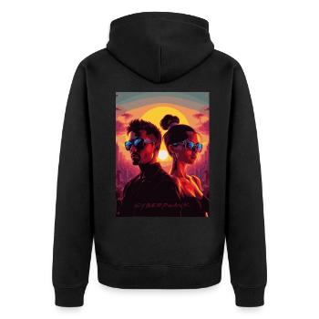 cyber 06 - Unisex Premium Bio Zip Hoodie - Schwarz - Hinten - Nico (187cm)
