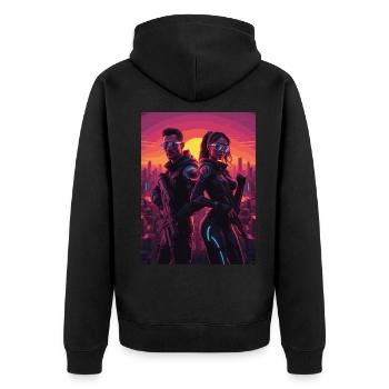 cyber 08 - Unisex Premium Bio Zip Hoodie - Schwarz - Hinten - Nico (187cm)