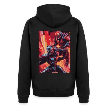 robot 05 - Unisex Premium Bio Zip Hoodie - Schwarz - Hinten - Nico (187cm)