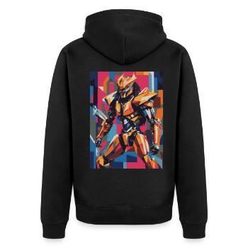 robot 04 - Unisex Premium Bio Zip Hoodie - Schwarz - Hinten - Nico (187cm)