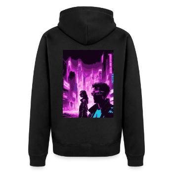 2reborn CyberCity Cybercrime Cyberlove 4 - Unisex Premium Bio Zip Hoodie - Schwarz - Hinten - Nico (187cm)