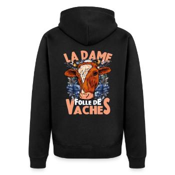 La Dame Folle De Vaches - Cadeau De Vache - Veste à capuche bio Premium Unisexe - noir - Dos - Nico (187cm)