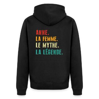 Anne la femme le mythe la légende Cadeau - Veste à capuche bio Premium Unisexe - noir - Dos - Nico (187cm)