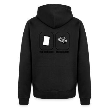 Mobile phone brain saying - Unisex Premium Organic Zip Hoodie - black - Back - Nico (187cm)