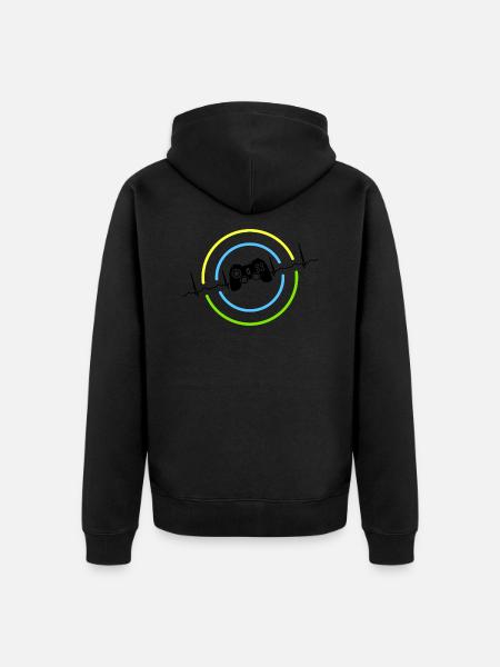 Herzschlag Neon Gaming Controller - Unisex Premium Bio Zip Hoodie - Schwarz