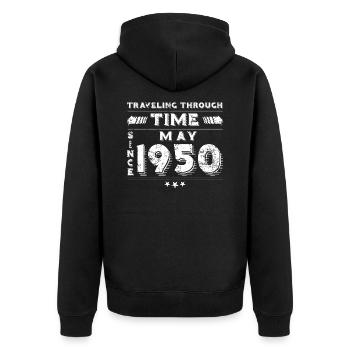 Vintage Time Travel anniversaire Design mai 1950 - Veste à capuche bio Premium Unisexe - noir - Dos - Nico (187cm)