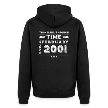 Vintage Time Travel anniversaire Design février 2001 - Veste à capuche bio Premium Unisexe - noir - Dos - Nico (187cm)