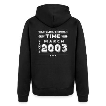 Vintage Zeitreise Geburtstags Design März 2003 - Unisex Premium Bio Zip Hoodie - Schwarz - Hinten - Nico (187cm)