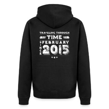 Conception d'anniversaire de voyage dans le temps vintage février 2015 - Veste à capuche bio Premium Unisexe - noir - Dos - Nico (187cm)
