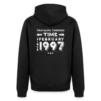 Vintage Zeitreise Geburtstags Design Februar 1997 - Unisex Premium Bio Zip Hoodie - Schwarz - Hinten - Nico (187cm)
