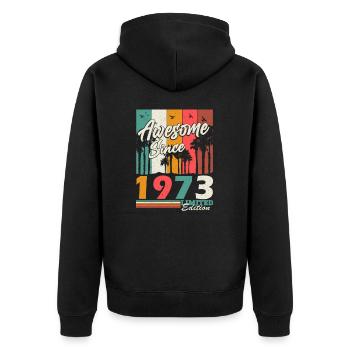 1973 Jahrgang geboren Vintage Geburtstag Geschenk - Unisex Premium Bio Zip Hoodie - Schwarz - Hinten - Nico (187cm)