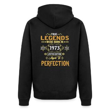 Les légendes sont nées en 1973 - Veste à capuche bio Premium Unisexe - noir - Dos - Nico (187cm)