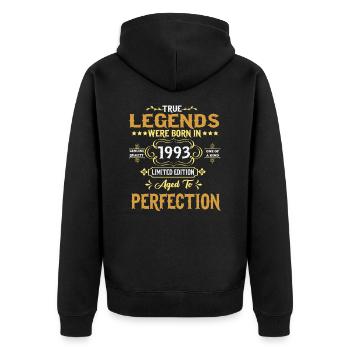 Les légendes sont nées en 1993 - Veste à capuche bio Premium Unisexe - noir - Dos - Nico (187cm)