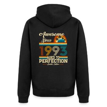 Né en 1993 Vintage Anniversaire Rétro - Veste à capuche bio Premium Unisexe - noir - Dos - Nico (187cm)