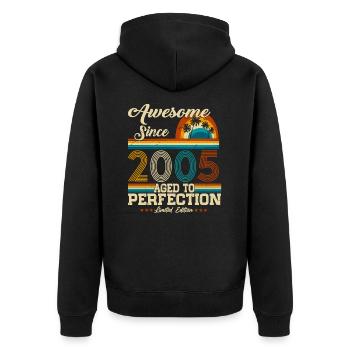 Né en 2005 Vintage Anniversaire Rétro - Veste à capuche bio Premium Unisexe - noir - Dos - Nico (187cm)