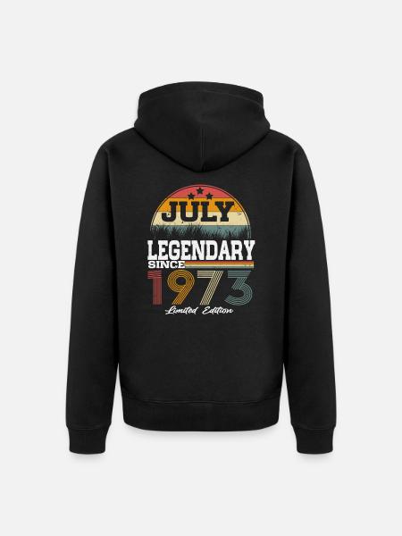 Le leggende sono nate nel luglio 1973 - Felpa con cappuccio ecologica premium unisex - nero