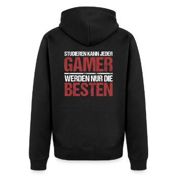 Anyone can study; Gamers are the best - Unisex Premium Organic Zip Hoodie - black - Back - Nico (187cm)