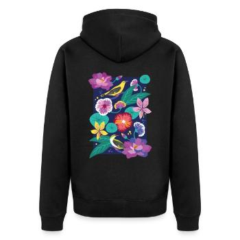 Flowers Leaves Bird Print Graphic / Illustration - Unisex Premium Organic Zip Hoodie - black - Back - Nico (187cm)