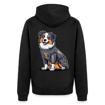 Niedlicher Australischer Schäferhund mit Eule - Unisex Premium Bio Zip Hoodie - Schwarz - Hinten - Nico (187cm)
