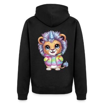 Licorne lion kawaii aux couleurs brillantes - Veste à capuche bio Premium Unisexe - noir - Dos - Nico (187cm)