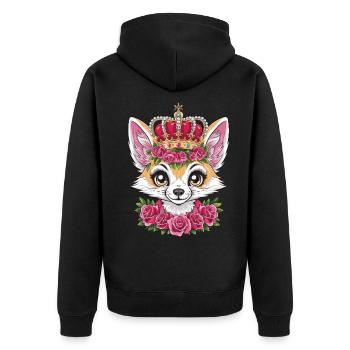 Fennec Desert Fox with Crown and Roses - Unisex Premium Organic Zip Hoodie - black - Back - Nico (187cm)