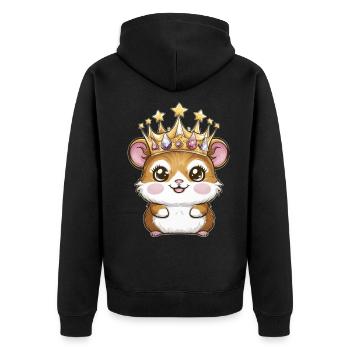 Hamster as King with Crown - Unisex Premium Organic Zip Hoodie - black - Back - Nico (187cm)