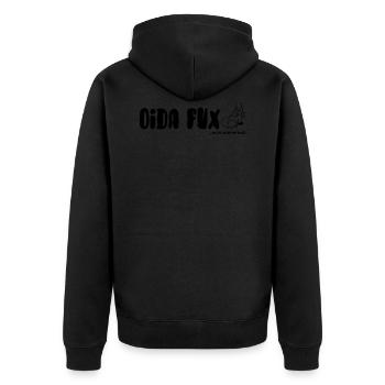 oida fux... echt wienerisch - Unisex Premium Bio Zip Hoodie - Schwarz - Hinten - Nico (187cm)