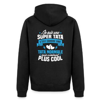 Je suis une super tata, humour cadeau tata - Veste à capuche bio Premium Unisexe - noir - Dos - Nico (187cm)
