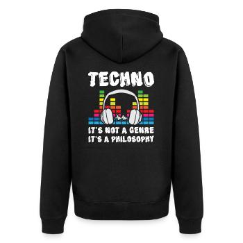 Techno Music not Genre but Philosophy - Unisex Premium Bio Zip Hoodie - Schwarz - Hinten - Nico (187cm)