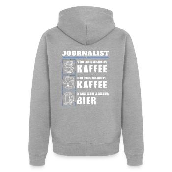 Mon quotidien de journaliste - Veste à capuche bio Premium Unisexe - gris chiné - Dos - Nico (187cm)