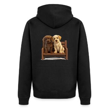 2 Labradors auf Bank Geschenk - Unisex Premium Bio Zip Hoodie - Schwarz - Hinten - Nico (187cm)