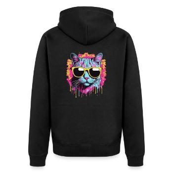 Neon Cat - Unisex Premium Bio Zip Hoodie - Schwarz - Hinten - Nico (187cm)