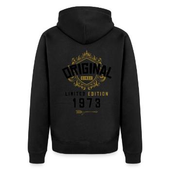 1973 limited edition Geburtstag - Unisex Premium Bio Zip Hoodie - Schwarz - Hinten - Nico (187cm)