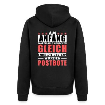 Am Anfang waren alle gleich - Postbote Edition - Unisex Premium Bio Zip Hoodie - Schwarz - Hinten - Nico (187cm)