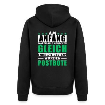 Am Anfang waren alle gleich - Postbote Edition - Unisex Premium Bio Zip Hoodie - Schwarz - Hinten - Nico (187cm)