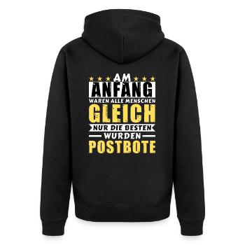 Am Anfang waren alle gleich - Postbote Edition - Unisex Premium Bio Zip Hoodie - Schwarz - Hinten - Nico (187cm)