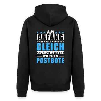 Am Anfang waren alle gleich - Postbote Edition - Unisex Premium Bio Zip Hoodie - Schwarz - Hinten - Nico (187cm)