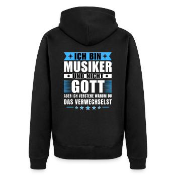 Ich bin Musiker und nicht Gott - Unisex Premium Bio Zip Hoodie - Schwarz - Hinten - Nico (187cm)