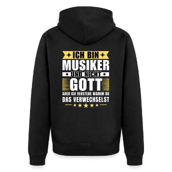 Ich bin Musiker und nicht Gott - Unisex Premium Bio Zip Hoodie - Schwarz - Hinten - Nico (187cm)