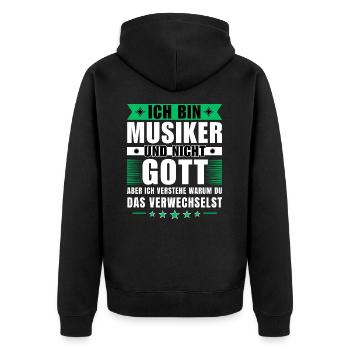 Ich bin Musiker und nicht Gott - Unisex Premium Bio Zip Hoodie - Schwarz - Hinten - Nico (187cm)